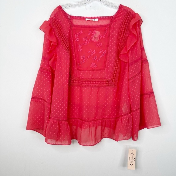 Nanette Lepore Tops - NWT NANETTE LEPORE | In The Moment Blouse in Cameo Rose Ruffle Swiss Dot Top 1X